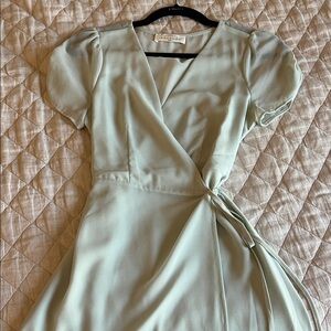 Wrap Front Short Sleeve Dress in Sage Green